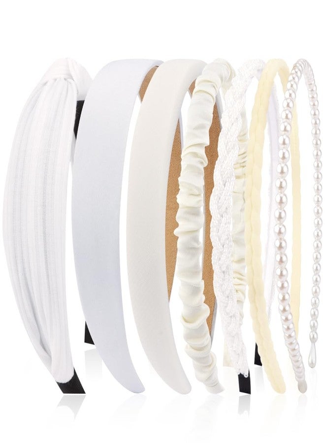 AHONEY 7 Pack White Headbands for Women Girls Headband Non Slip Hairbands Cute Hair Accessories Multi-style Headband Pack Wedding Head Band (White) - Image 1